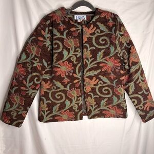 RFA Classics Tapestry Jacket Size 10 Floral Pattern Brocade Brown Teal Pink Coat